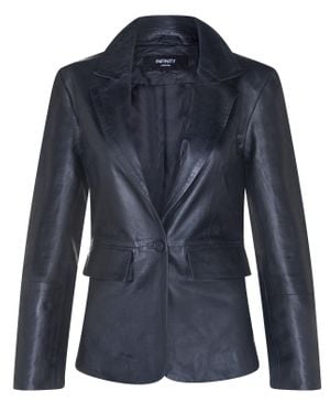 Infinity Leather One Button Leather Blazer Jacket-Newhaven - Blue