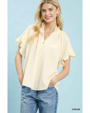 Umgee Textured Ruffle Sleeve Top - White