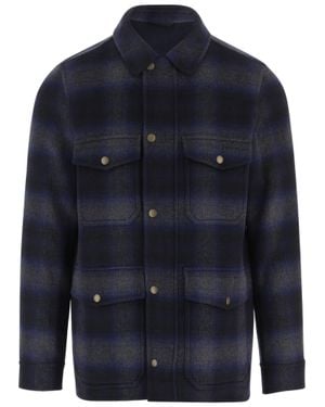 Woolrich Multi Check Pattern Wool-Blend Flap Pockets Shirt - Blue