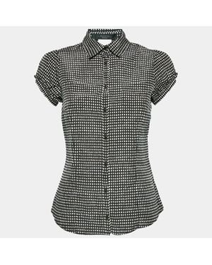 Weekend by Maxmara Check Print Silk Blend Puff Sleeve Blouse - Black