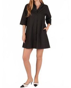 Before You Collection Tamara Poplin Scalloped Hem Shirt Mini Dress - Black