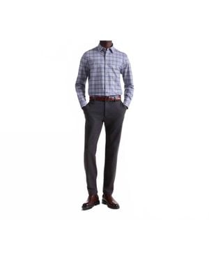 Bugatchi Herringbone Stacked Check 8 Way Stretch Shirt - Blue