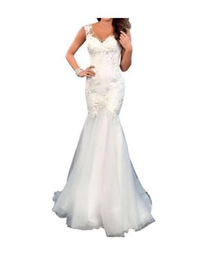 Karishma Creations V Neck Bridal Fitted Maxi Dress - White