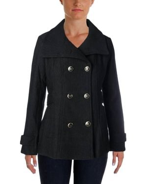 Jessica Simpson Double Breasted Military Style Pea Coat - Black