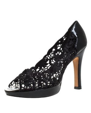 Rene Caovilla Rene Caovilla Lace Peep Toe Pumps - Black