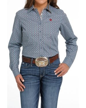 Cinch Geo Button Long Sleeve Shirt - Blue
