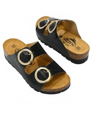 Plakton Cora Slide-On Dual Strap Adjustable Sandals - Black