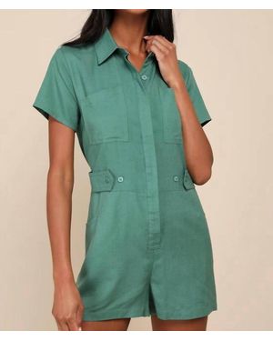 Lulus Cuteness Awaits Linen Collared Short Sleeve Romper - Green