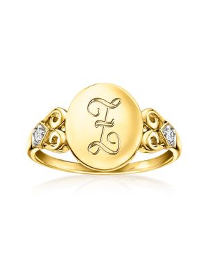 Ross-Simons 14Kt Diamond-Accented Personalized Ring - Metallic