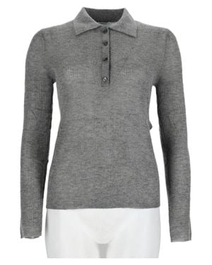 Aspesi Ribbed Knit Wool-Blend Polo Sweater - Gray