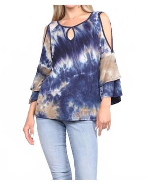 Collective Rack Bell Sleeve Tie Dye Top With Keyhole - Blue