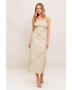 TRUEDAMES Boho Tropic Drape Woven Midi Dress - Natural