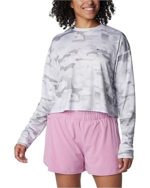Columbia Super Tidal Light T-Shirt Camo Long Sleeve Cropped Nwo57 - Purple