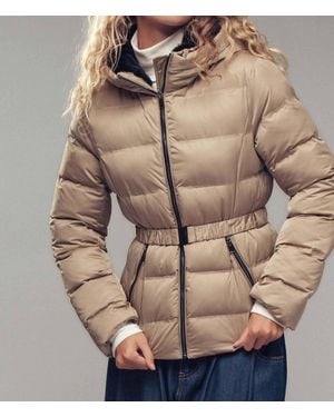 Urban Daizy Belted Faux Fur Hooded Puffer Jacket - Natural