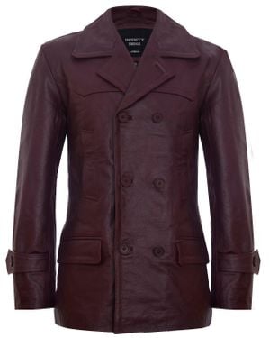 Infinity Leather Cow Hide Dr Who Naval German Pea Coat Leather Jacket - Purple