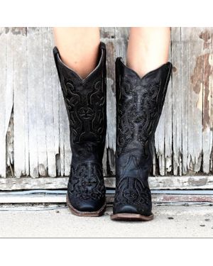 Tanner Mark Midnight Rider Leather Boots - Black
