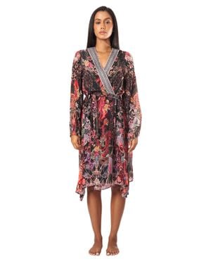 La Moda Clothing Estella Wrap 2 Way Sleeve Short Dress - Red