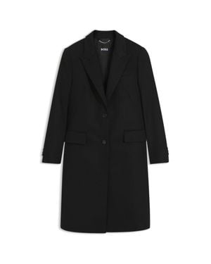 BOSS Single-Breasted Formal Wool Coat - Black