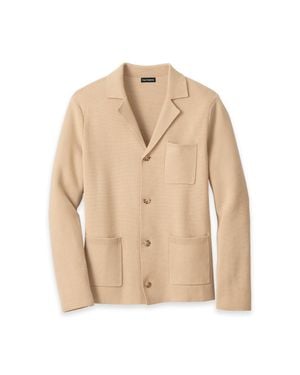 Paul Fredrick Cotton Notch Lapel Cardigan Sweater - Natural