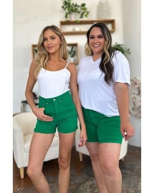 TRUEDAMES Full Size Tummy Control Garment Dyed Denim Shorts - Green