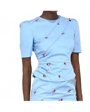 Never A Wallflower Poppy Beaded Short Sleeve Top - Blue