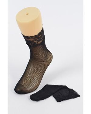 TRUEDAMES Floral Laced Mesh Socks - Black
