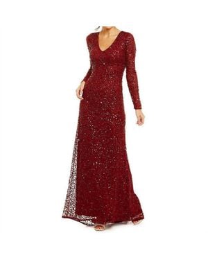 Adrianna Papell 1/2 Sleeve Sequine Gown - Red