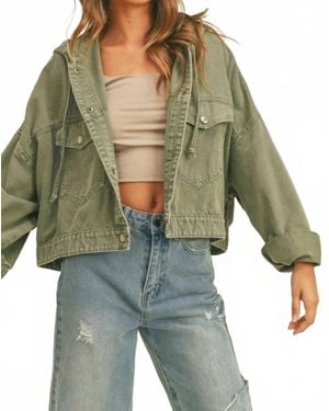 Miou Muse Washed Cotton Jacket With Hoodie - Green