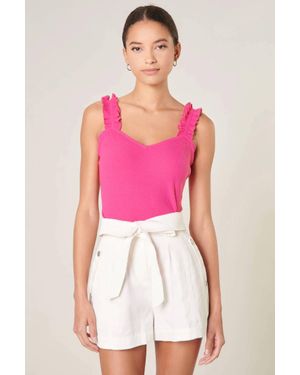 Sugarlips Ruffle Strap Ribbed Knit Tank Top - Pink