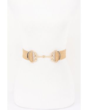 Fashnzfab Faux Straw Metal Buckle Elastic Belt - White