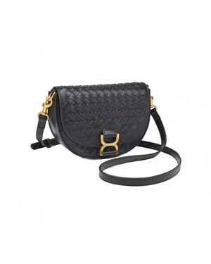 Urban Expressions Alise Woven Vegan Leather Saddle Crossbody - Black