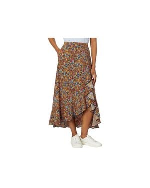 Toad & Co. Sunkissed Wrap Midi Skirt Floral Asymmetric Buu686 - Black