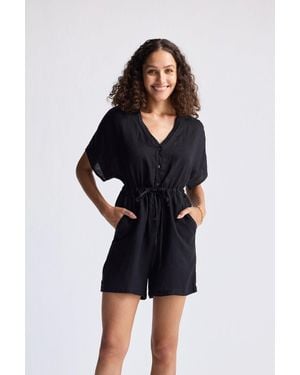 REISTOR V Neck Drawstring Romper - Black