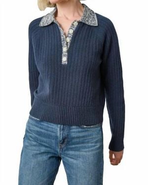 Lilla P Marled Henley Top - Blue