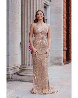 Amarra Glamorous Strapless Sequin Prom Dress - Pink