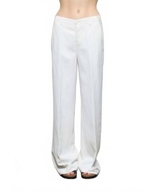European Culture Shiny Viscose Linen Wide Leg Pants - White
