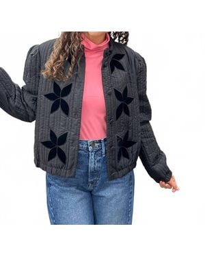 Blu Pepper Velvet Flower Quilted Jacket - Blue