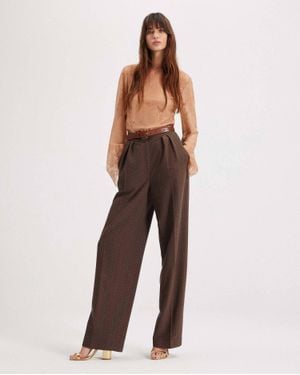 Theo the Label Kores Punto Herringbone High-Waist Pant - Brown