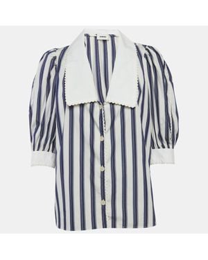 Sandro Stripe Cotton Oversize Collar Chiara Shirt - Blue
