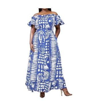 Kara Chic Off-Shoulder Printed Maxi Dress - Blue