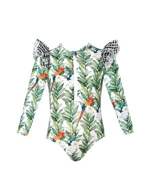 Lia Sahara Girl's Zipper Long Sleeve One Piece - Green