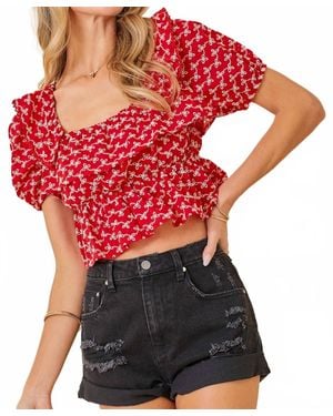 Day + Moon Ruffle Lace Top - Red