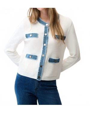 Joseph Ribkoff Denim Trim Button Front Jacket - Gray