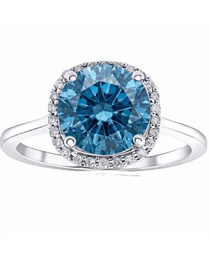 Pompeii3 3 1/4Ct Diamond Halo Engagement Ring Lab Grown - Blue