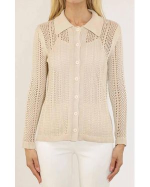 Metric Knits Vertical Pointelle Stitch Button Front Cardigan - Natural