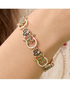 Fashnzfab Enamel Christmas Snowman Link Magnetic Bracelet - Natural