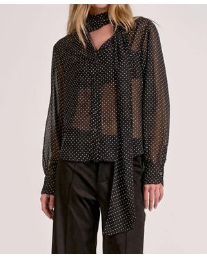 Elan Polka Dot Neck Tie Blouse - Black