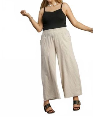 Umgee Linen Blend Wide Leg Pants With Frayed Details - White