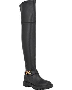 Guess Jellio Boots Faux Leather Over The Knee Lug Sole Lion273 - Black