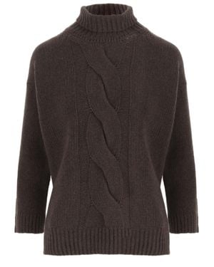 Bruno Manetti Cable-Knit Wool And Cashmere Sweater With Turtleneck Design - Brown